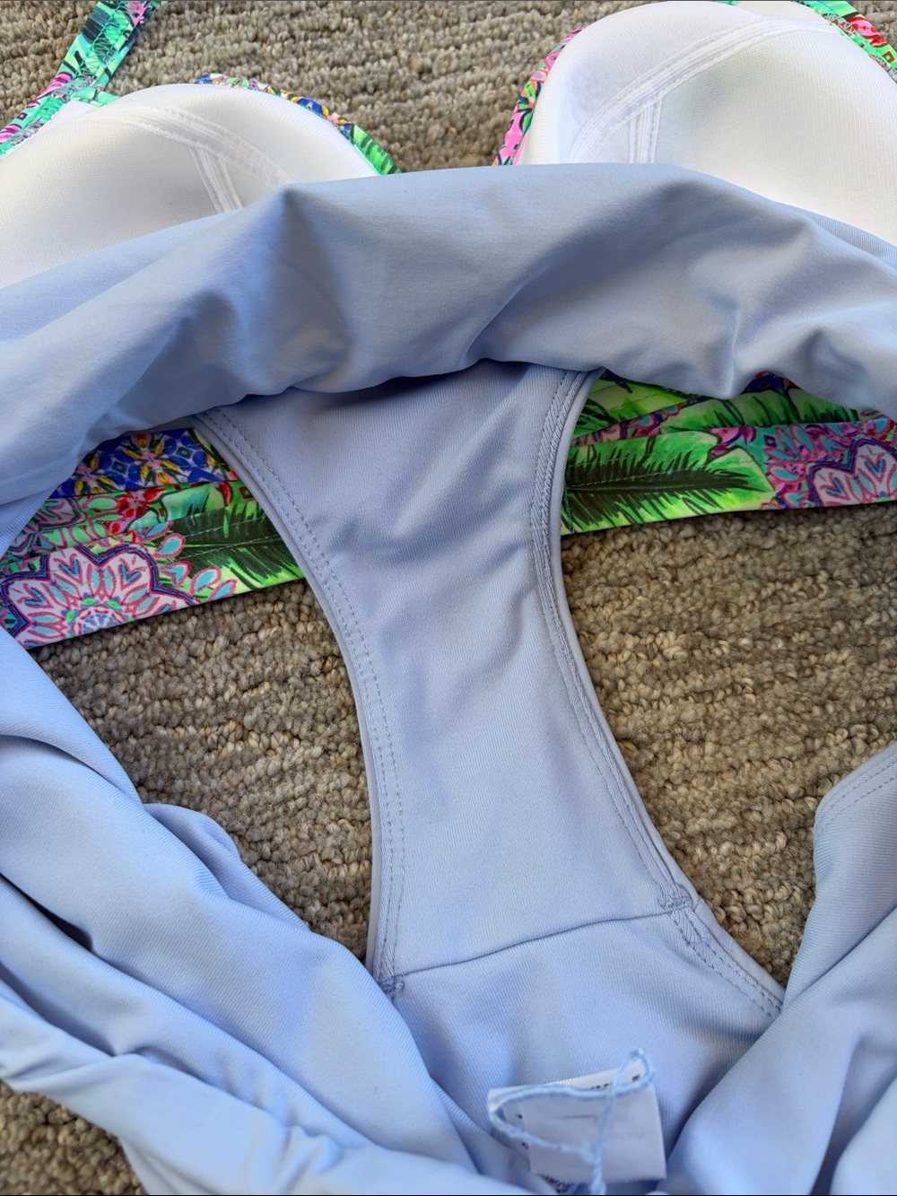 Tropical Print Halter Bikini Top with Light Blue High Waist Lands End Bottoms - Picture 5 of 5